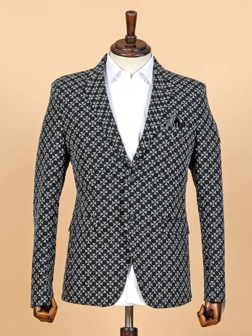 Black corduroy printed blazer