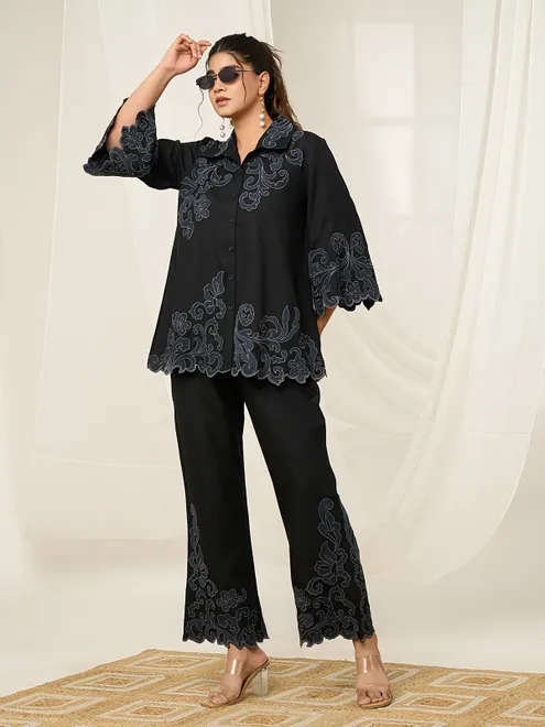 Black cotton casual wear co-ord set