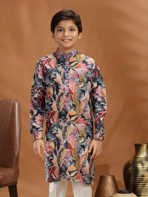 Black cotton silk kurta suit for festive wear