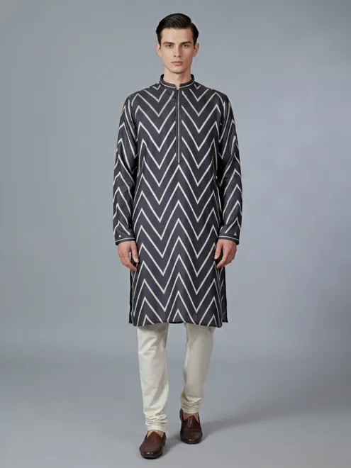 Black cotton silk kurta suit with elegant zari work