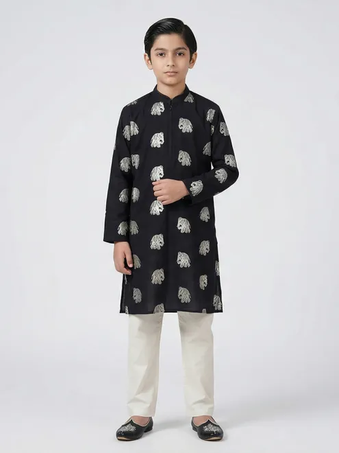 Black cotton silk zari work festive wear kurta suit