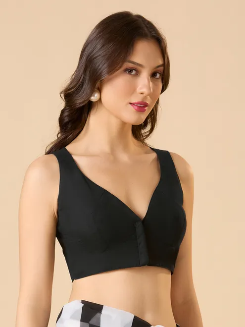 Black cotton sweetheart neck sleeveless blouse