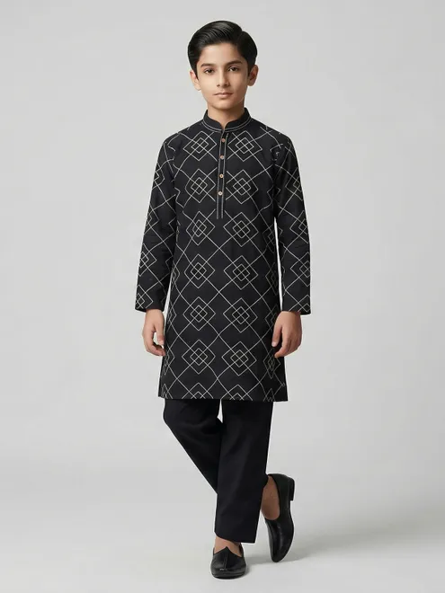 Black cotton thread work festive kurta suit