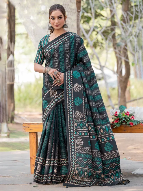 Black cozi silk printed saree