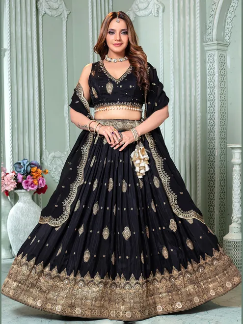 Black crepe silk lehenga choli for weddings