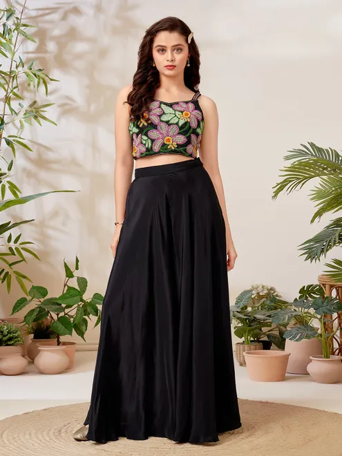 Black crepe silk palazzo designer reception salwar suit