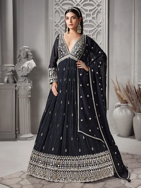 Black embellished pakistani style anarkali suit