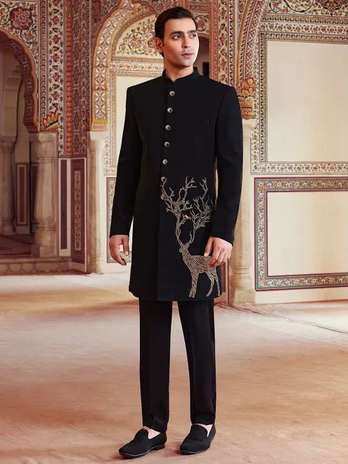Black ethnic finest terry rayon indo western for men