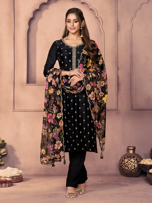 Black festive zari woven pocketed pants