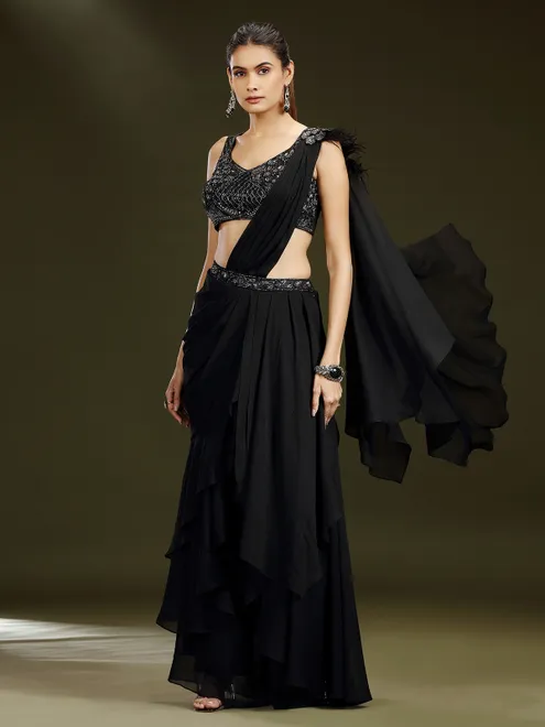 Black georgette designer lehenga choli