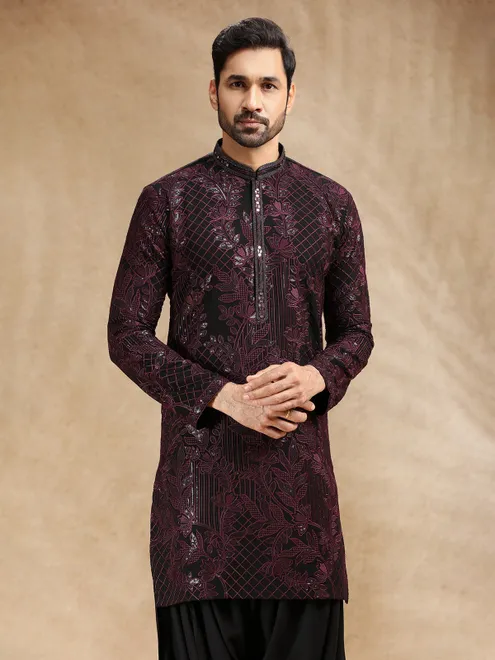 Black georgette men festive kurta salwar suit