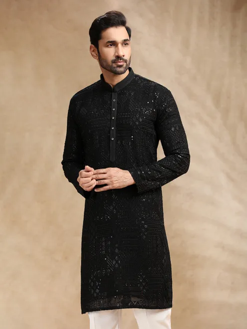 Black georgette men kurta pajama