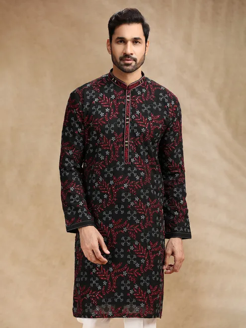 Black georgette men kurta pajama for festival