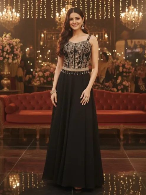 Black georgette palazzo suit for reception