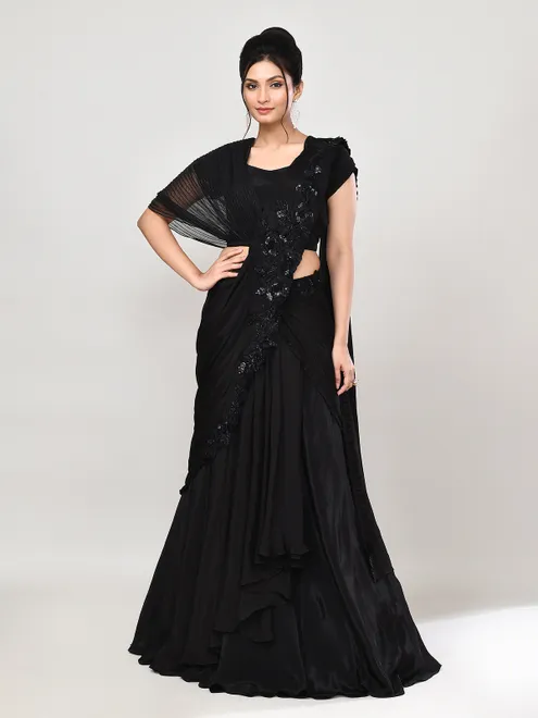 Black georgette sweetheart neck wedding lehenga choli