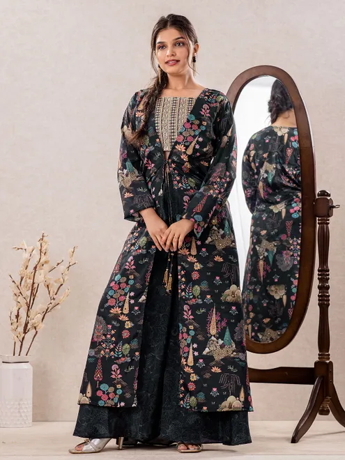 Black jacket style salwar suit with palazzo