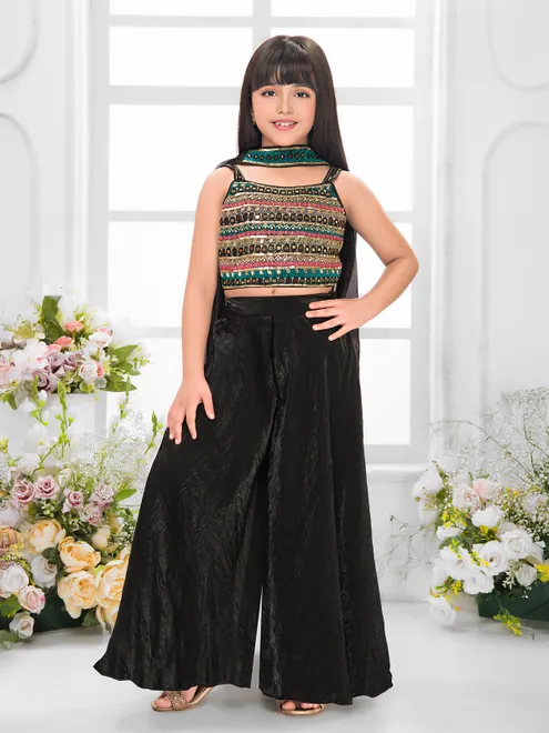 Black latest style crepe silk palazzo suit with dupatta