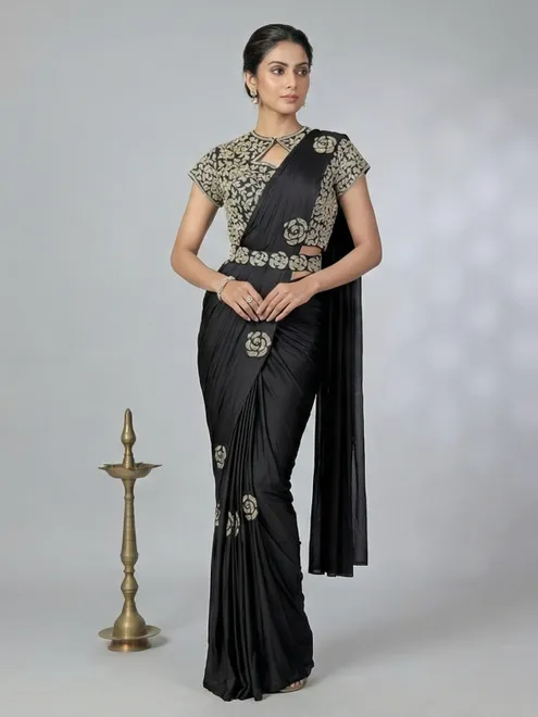 Black lycra ready to wear saree for party wear