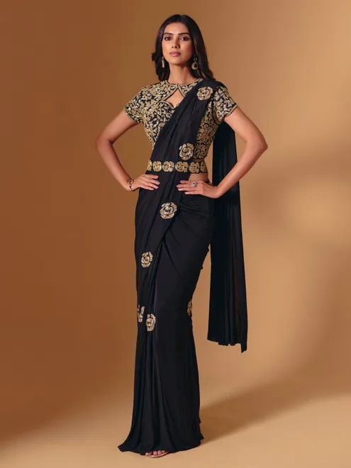 Black lycra saree with diamond and cutdana sparkle