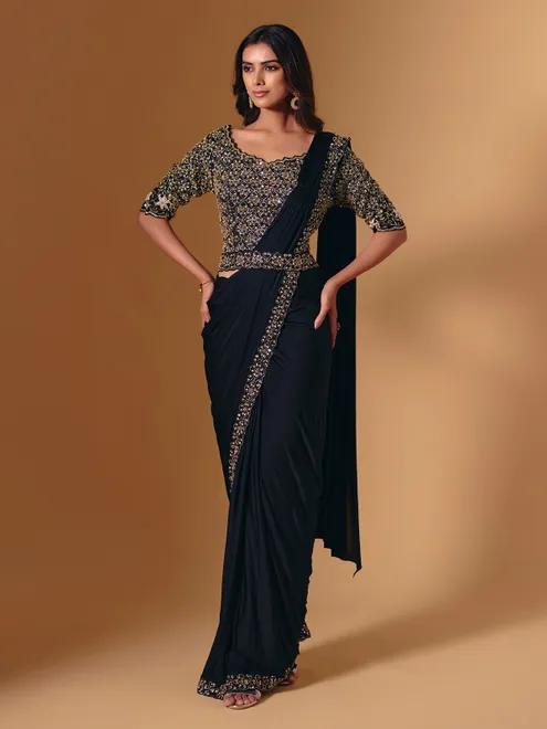Black lycra saree with glossy cutdana and sequins work