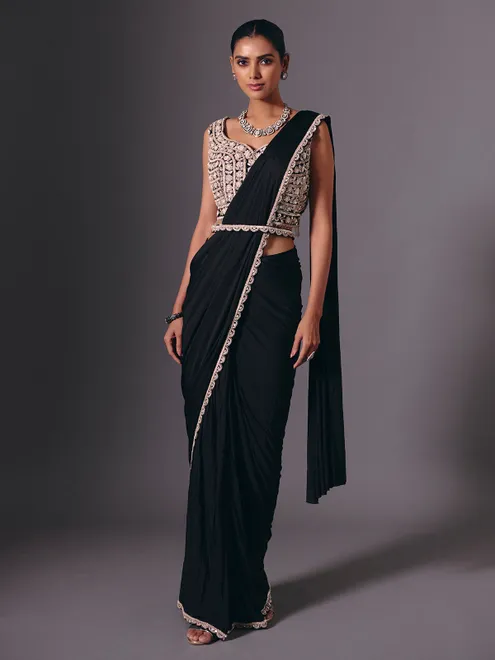 Black lycra saree with sequins and cutdana embellishments