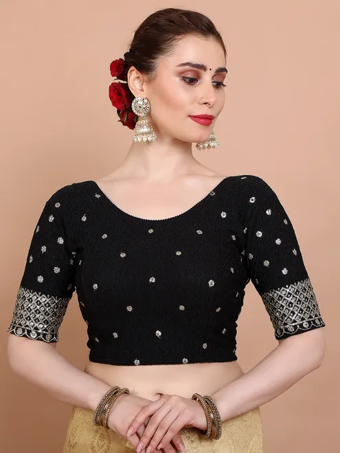 Black lycra strechable ready made blouse for women