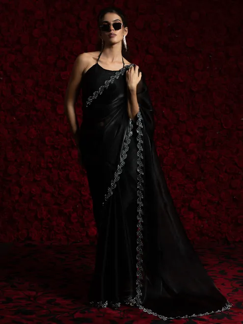 Black party wear chiffon saree