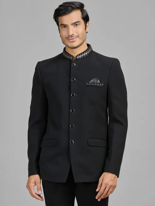Black party wear terry rayon jodhpuri suit