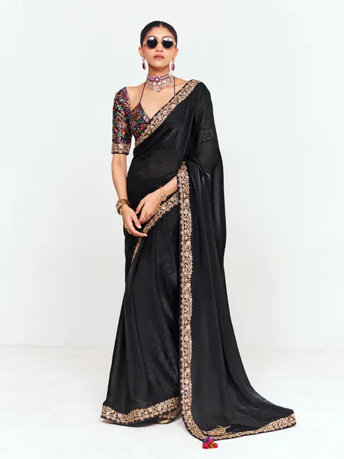 Black party wear tissue saree for glamorous occasions