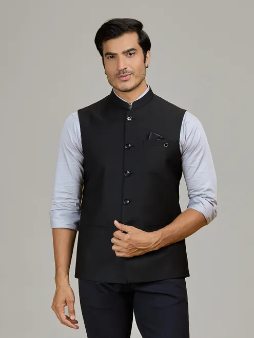 Black party wear waistcoat in terry rayon