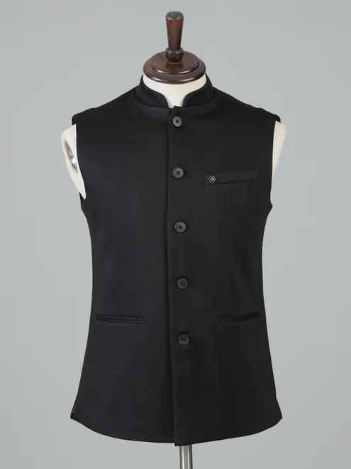 Black plain waistcoat for men