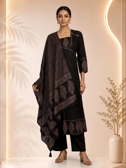 Black printed anarkali kurti set with ethnic charm
