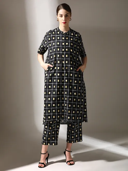 Black printed cotton co ord set