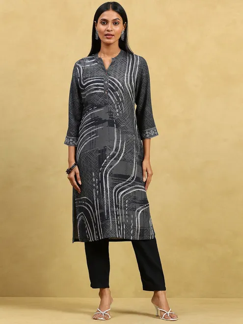 Black printed cotton kurti for casual wear
