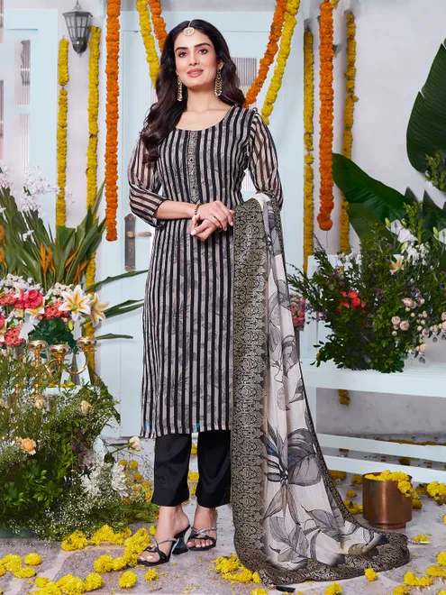 Black printed georgette salwar suit