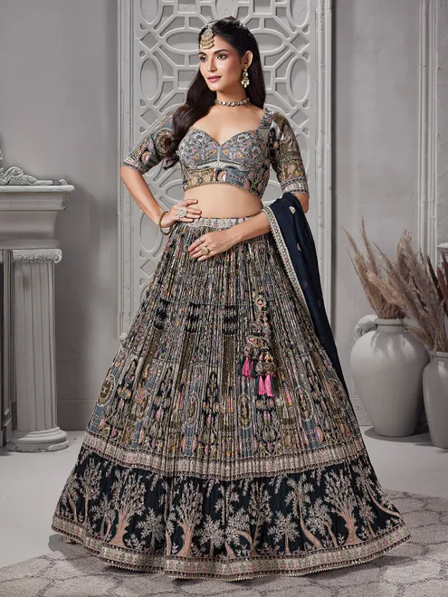 Black printed gota work lehenga choli