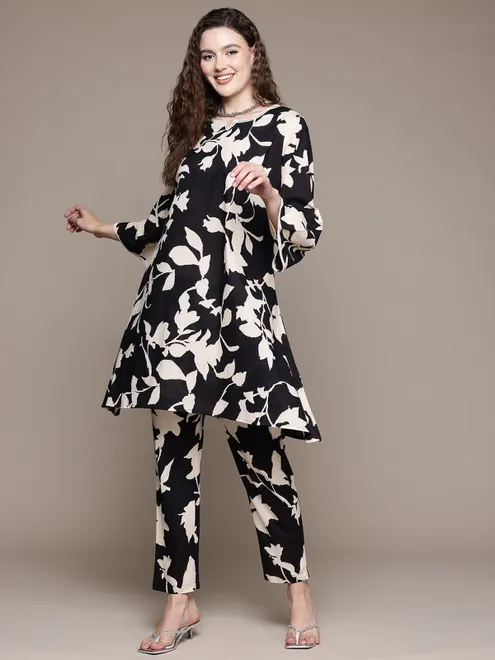 Black printed linen co-ord set