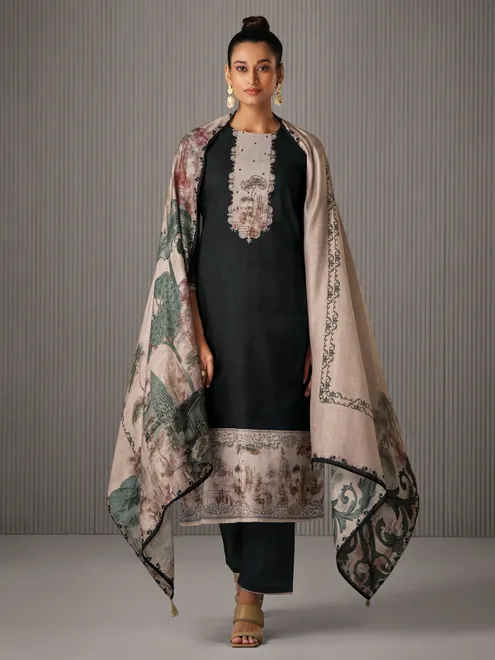 Black printed salwar suit in soft cotton