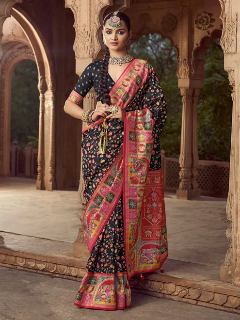 Black printed Silk saree for festival