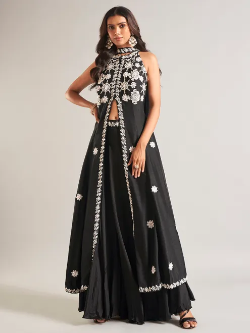 Black raw silk lehenga salwar suit for women