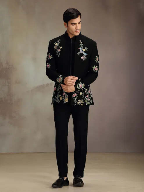 Black rayon royal jodhpuri suit