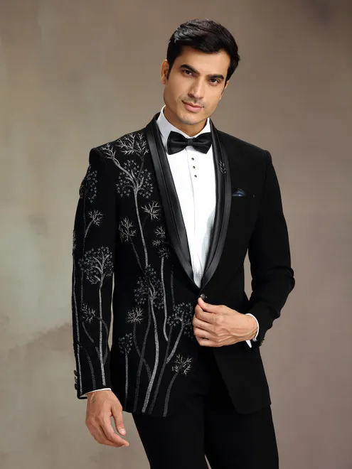Black royal zardosi coat suit