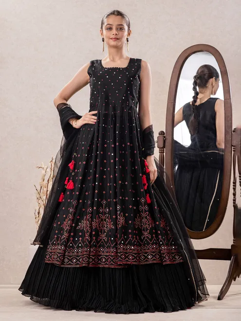 Black salwar suit with lehenga