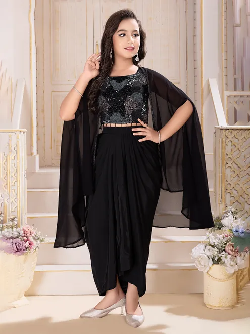 Black satin silk shrug designer suit
