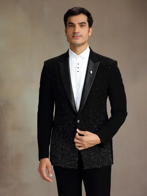 Black shimmer festive coat suit