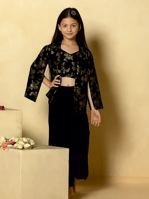 Black silk dhoti suit with zardosi accents