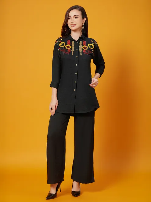 Black silk elegant co-ord set for women
