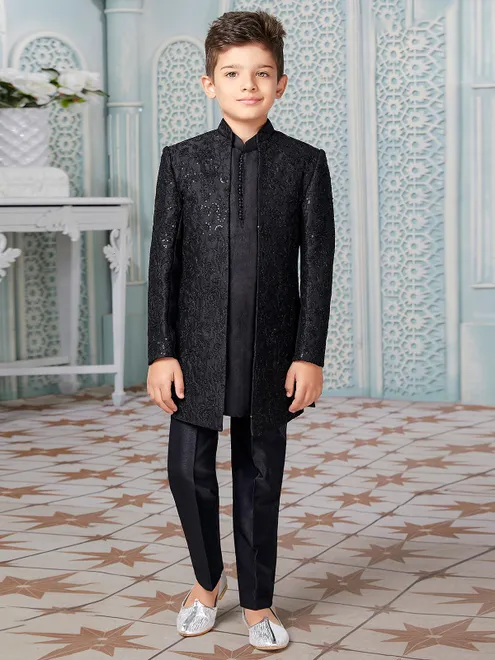 Black silk indowestern for receptions