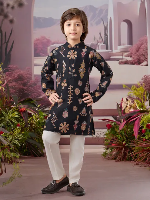 Black silk kurta set with festive shimmer