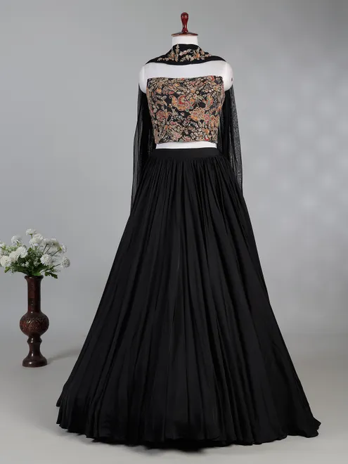 Black silk lehenga choli with cutdana detailing